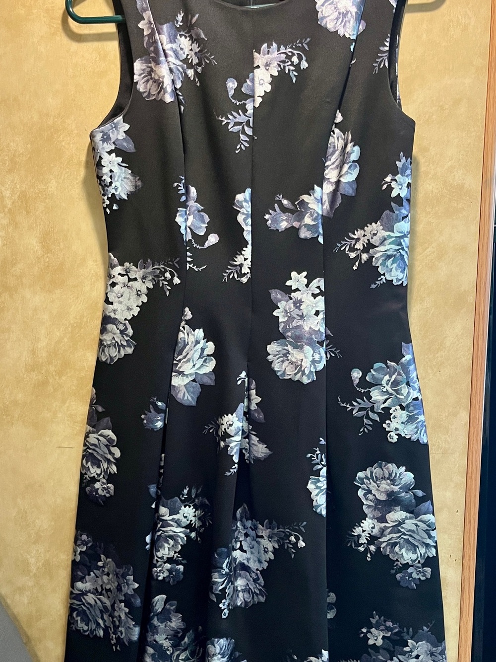 SD Collection Black Dress with Blue Floral Pattern